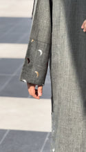 Load image into Gallery viewer, ZAYN&#39;s Grey Linen Abaya  with Beautiful Moon work
