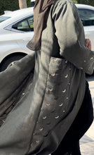 Load image into Gallery viewer, ZAYN&#39;s Grey Linen Abaya  with Beautiful Moon work
