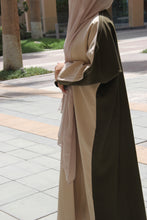 Load image into Gallery viewer, Bisht style Abaya in Biege &amp; Olive
