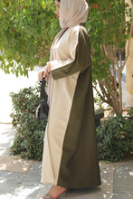 Load image into Gallery viewer, Bisht style Abaya in Biege &amp; Olive
