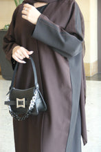 Load image into Gallery viewer, Bisht style Abaya in Burgundy &amp; Black
