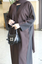 Load image into Gallery viewer, Bisht style Abaya in Burgundy &amp; Black
