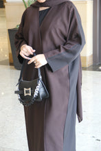 Load image into Gallery viewer, Bisht style Abaya in Burgundy &amp; Black
